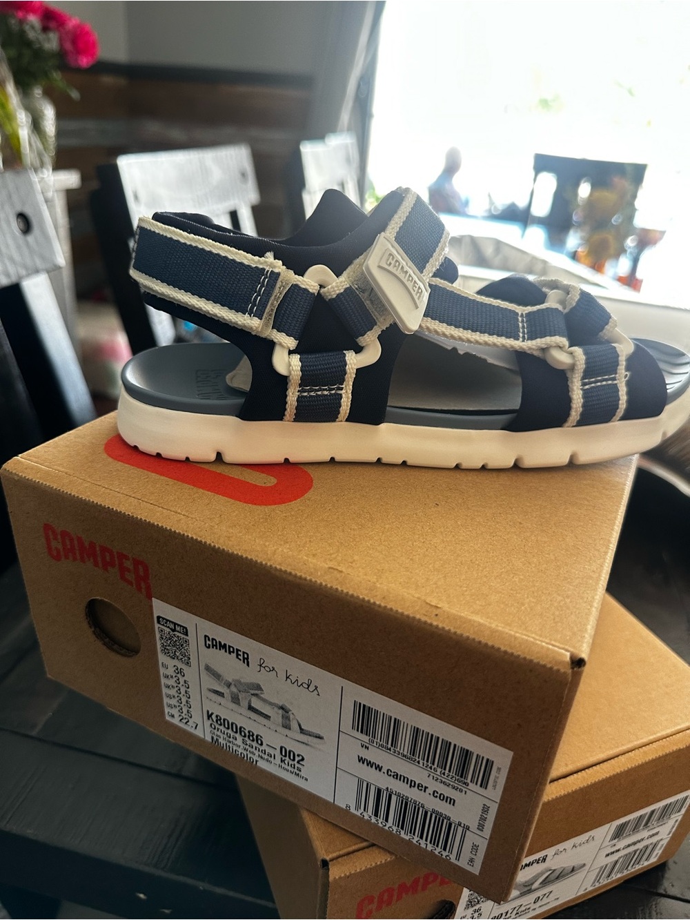 Camper Kids Navy and Cream Strap Sandals